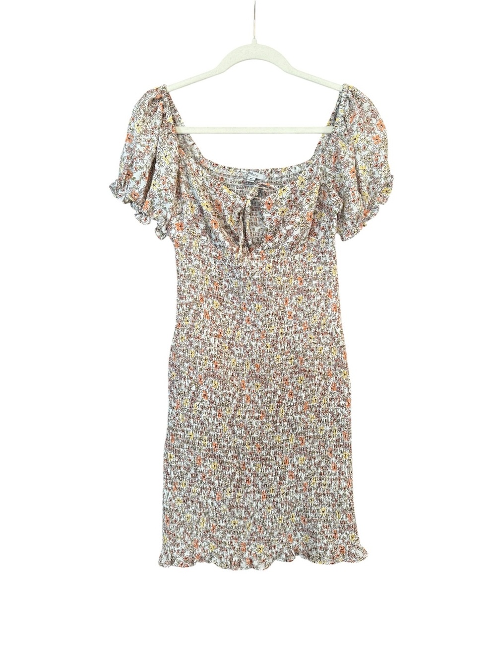 Smocked Floral Puff-Sleeve Mini Dress - Multicolor